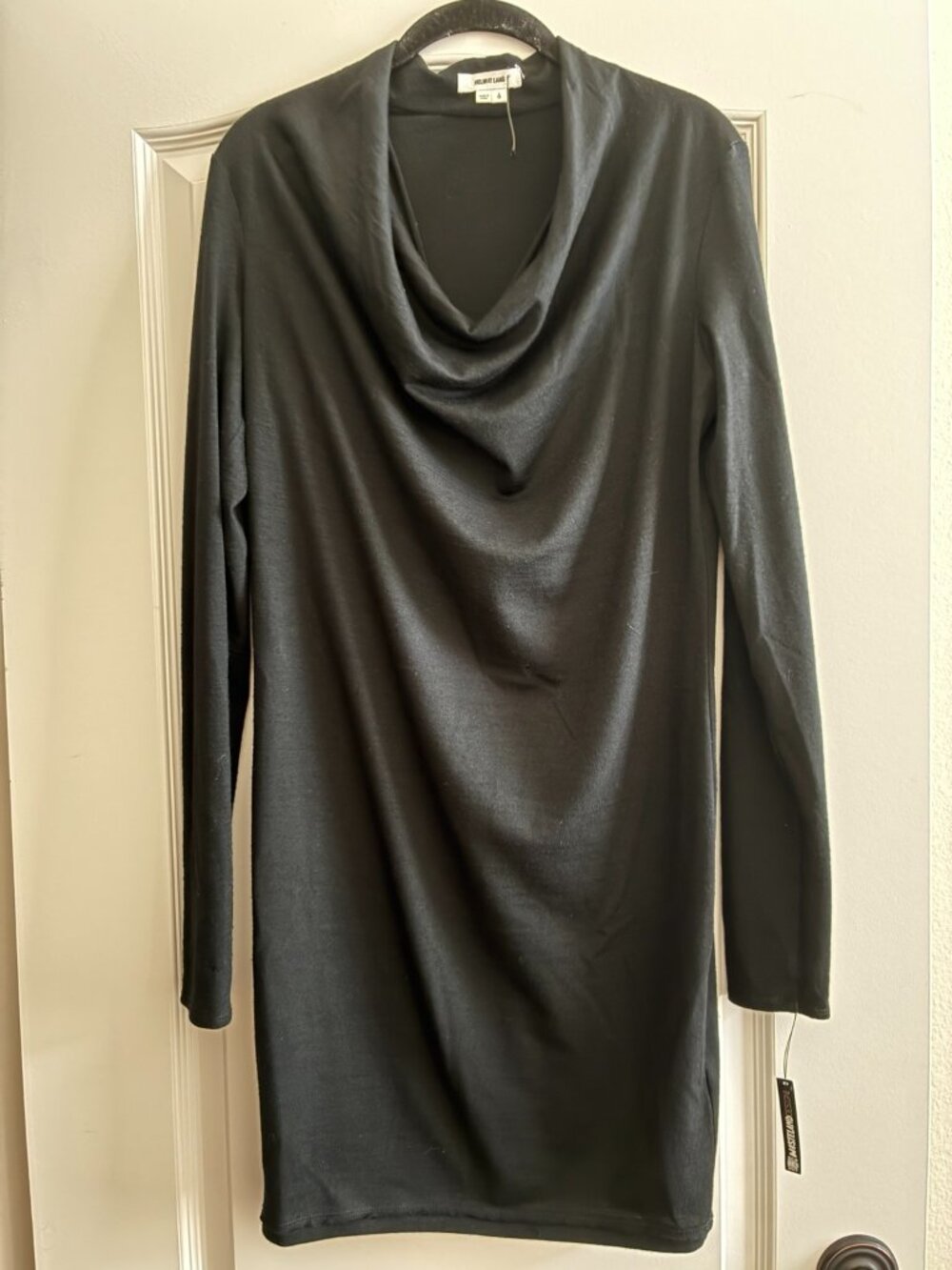 Helmut Lang Black Fine Wool Jersey Draped Cowl Neck Dress Size S